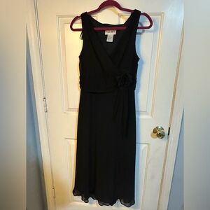 Alfani Black Sleeveless Wrap-Style Midi Dress with Rosette Tie